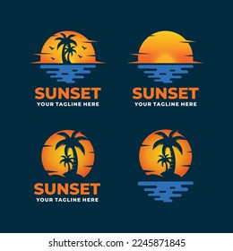 Sunset logo set design vector illustration
