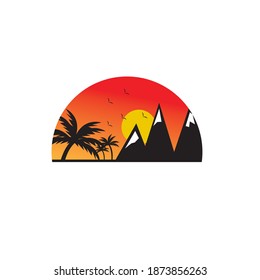 sunset logo simple colorful mountains illustration design vector