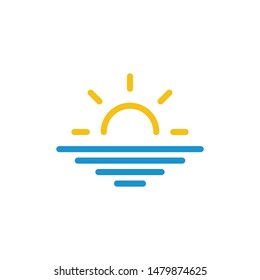 Sunset logo. Sun and sea vector icon. Water Wave symbol and sun icon. Beach Logo Template