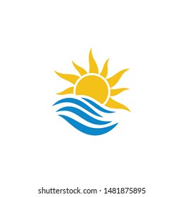 Sunset logo  Sun   sea vector icon  Water Wave symbol   sun icon  Beach Logo Template