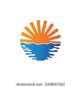 Sunset Logo, Sun Vector, Beach Natural Scenery, Minimalist Design Brand Illustration
