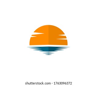 Sunset Logo Sun Water Lake Vector Icon 