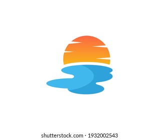 Sunset logo sun water lake vector 