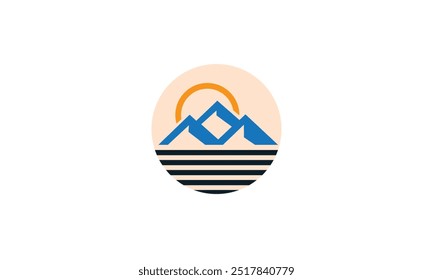 sunset logo. sunset vector illustration, beach and sun logo, mountain logo, outdoor logo, mountain and sun, sea wave and sun