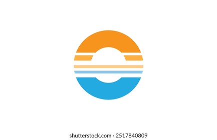 Logotipo de la puesta del sol, Ilustración vectorial de la playa y logotipo del sol, logotipo de la montaña, logotipo al aire libre, montaña y sol, onda del mar y sol