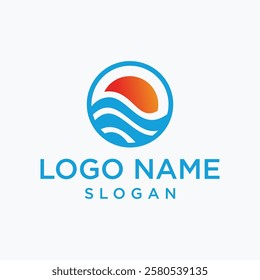 
sunset logo. sunset vector illustration, beach and sun logo, mountain logo, outdoor logo, mountain and sun, sea wave and sun
