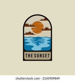 Sunset Logo Vector Illustration Design. Sunrise Vintage Logo badge. Sunset on the Beach Creative Logo Concept Inspiration