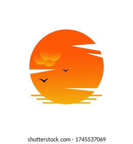 Vector de logotipo de Sunset. Símbolo de ilustración de naturaleza
