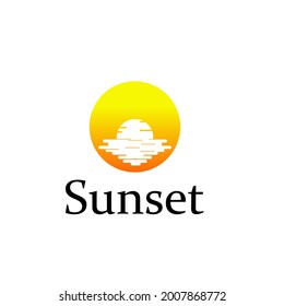 sunset logo, vector sunset over the ocean