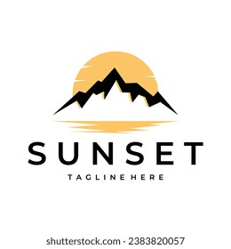 sunset logo vector vector symbol illustration design,Sunset view behind the mountain