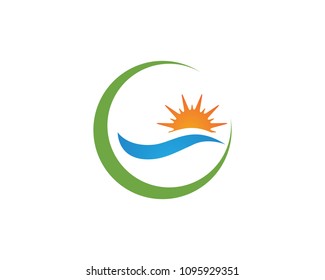 Sunset logo and wave beach logo