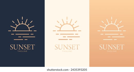 Sunset logotype. Logo set with three variants in different colors. Best for web, print, polygraphy, businesscards, signboards, logo and branding design.