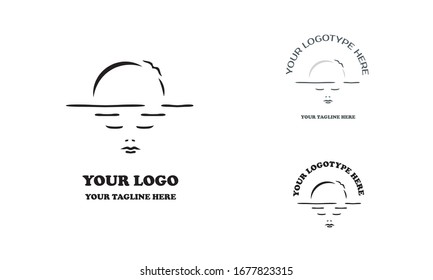 Sunset logotype with woman face, linear logo for beauty studio
