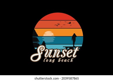 Sunset long beach,t-shirt merchandise silhouette mockup typography [Converted]