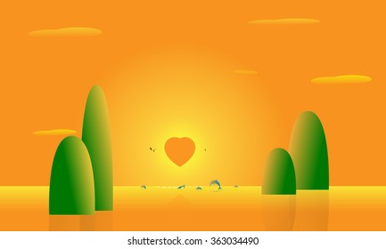 Sunset love view background abstract art vector 