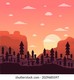 Sunset in the lush desert. Vector Illustration