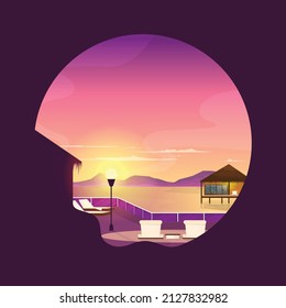 Sunset Maldives Sea Island Resort Hut Holiday Vacation Travel Circle View