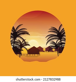 Sunset Maldives Sea Island Resort Hut Holiday Vacation Travel Circle View