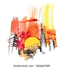 Sunset in the metropolis. City. Architecture