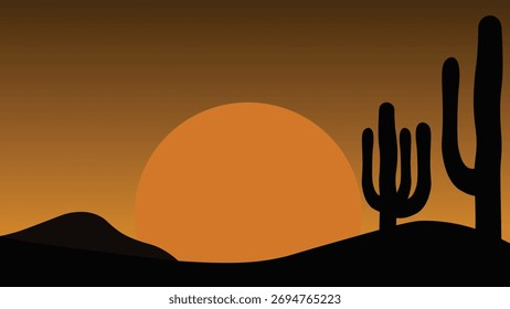 Sunset in the middle of the desert with heat, background illustration