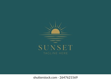 Sunset Minimalist Elegant Logo Calm Beach View Ocean Landscape