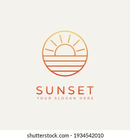 sunset minimalist line art logo template vector illustration design. simple modern travel, vacation, holiday logo concept