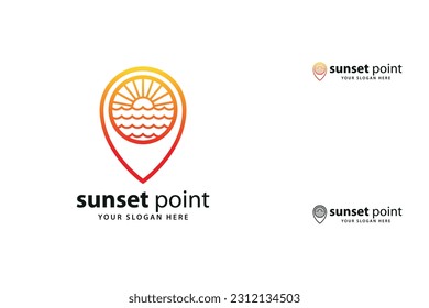 sunset minimalist line art logo template vector illustration design. simple modern travel, vacation, holiday logo concept