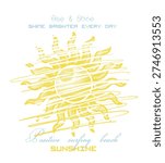 sunset modern art graphics. Sunny Days slogan tee. vintage doted retro printed design. summer sunny t-shirt design. handwriting text. sun t shirt artwork