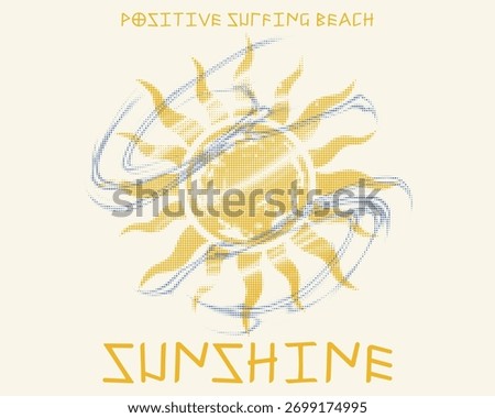 sunset modern art graphics. Sunny Days slogan tee. summer sunny t-shirt design. vintage doted retro printed design. handwriting text. sun t shirt artwork. Vintage Doted print, clothing summer urban