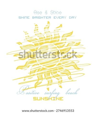 sunset modern art graphics. Sunny Days slogan tee. vintage doted retro printed design. summer sunny t-shirt design. handwriting text. sun t shirt artwork
