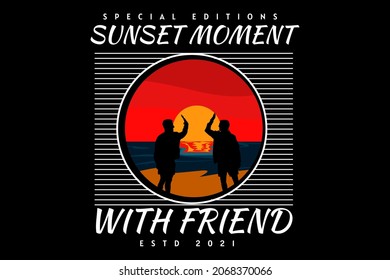 sunset moment retro design hand drawing