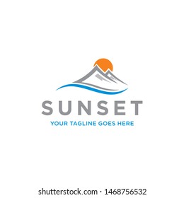 Sunset and montain Logo Design Template