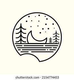sunset moon landscape illustration with monoline style landscape