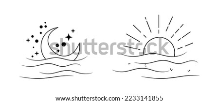 sunset and moonset with line art