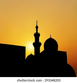 sunset mosque. landscape with beautiful mosques and minarets. Vector illustration eps 10