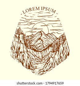 sunset in the mountain cliffs vector illustration
