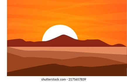 sunset in the mountain flat vector illustration