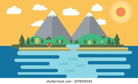 Sunset in Mountain and Lake