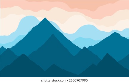 Sunset Mountain Layers – Soft Gradient Vector Nature Scene. Perfect for tech designs, websites, and presentations.