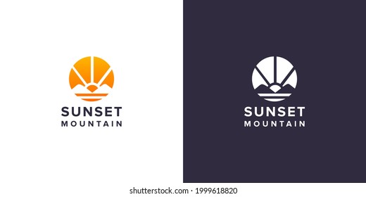 sunset with mountain logo design