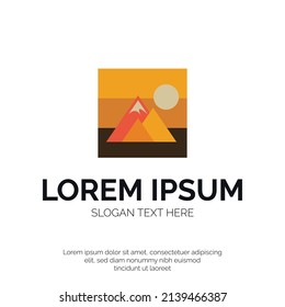 Sunset and Mountain Logo Design Premium Vector
