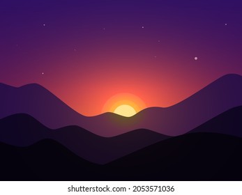 Sunset in mountain minimal landscape background
