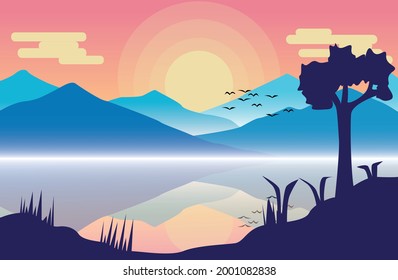 sunset in mountain with reflection