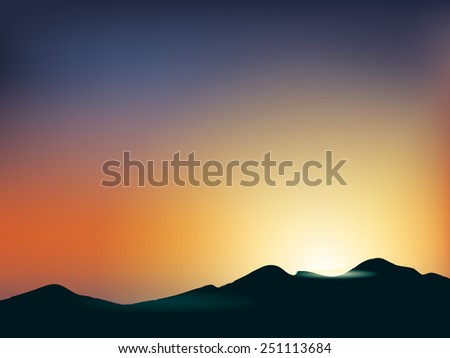 Sunset Mountain Scene Vector Stock Vector (Royalty Free) 251113684 ...