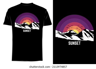 Sunset mountain silhouette t shirt mockup retro vintage