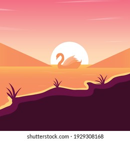 sunset mountain swan lake view