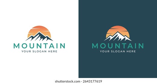 sunset mountain vector logo design