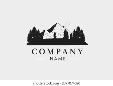 sunset mountain vector logo, outdoor adventure style