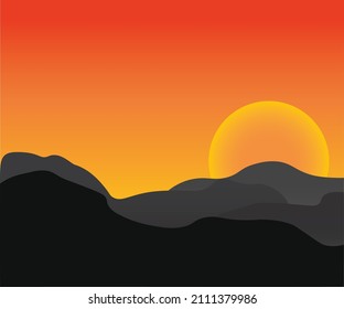 sunset mountain yellow high vector