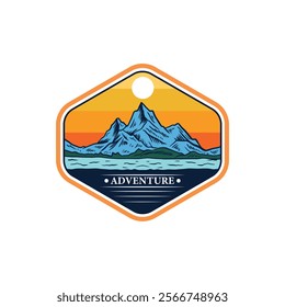 Sunset mountains design retro badge graphic